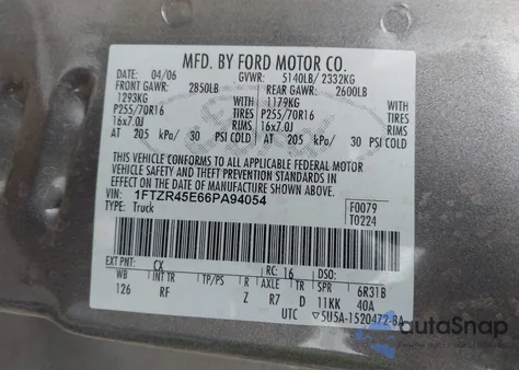 2006 Ford Ranger Super Cab z USA, uszkodzony, nr VIN 1FTZR45E66PA94054